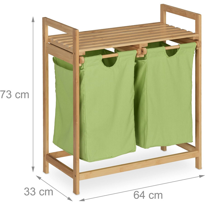 Relaxdays Bambus Wäschekorb, 2 Fächer, ausziehbar, 60L, Natur