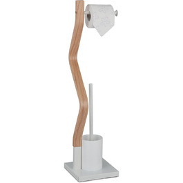Relaxdays WC Garnitur, stehender Toilettenpapierhalter, Toilettenbürste mit Bürstenhalter, 75x18,5x18,5cm, weiß/Natur