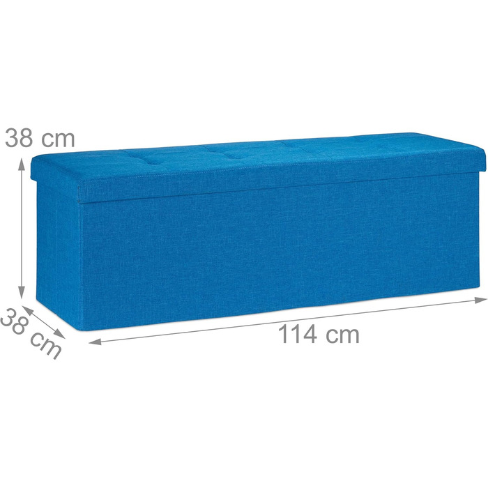 Relaxdays Faltbare Sitzbank XXL, Sitzcube mit Stauraum, Leinen, 38x114x38 cm, Blau