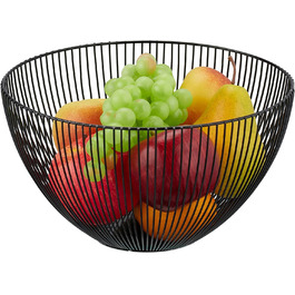 Relaxdays Obstkorb, Metall, rund, 14x25cm, moderner Drahtkorb, schwarz