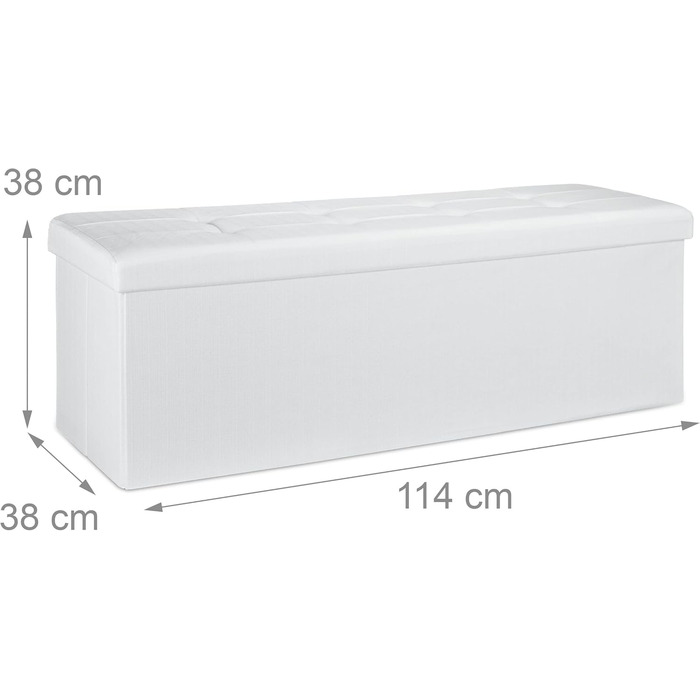 Relaxdays Faltbare Sitzbank XXL, Sitzcube mit Stauraum, Leinen, 38x114x38 cm, Weiß