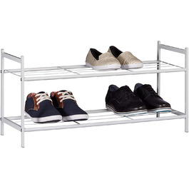 Relaxdays Schuhregal SANDRA, 2 Ebenen, für 6 Paar Schuhe, offen, Metall, Schuhablage, HBT: ca. 33,5 x 69,5 x 26 cm, weiß, Met