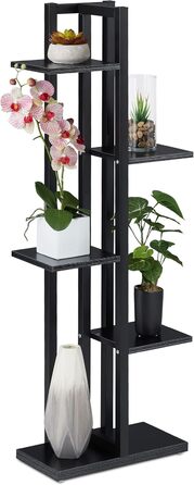 Relaxdays Pflanzenregal, Blumentreppe 5 Ablagen, 117x43x22 cm, Stahl/MDF, innen, Schwarz