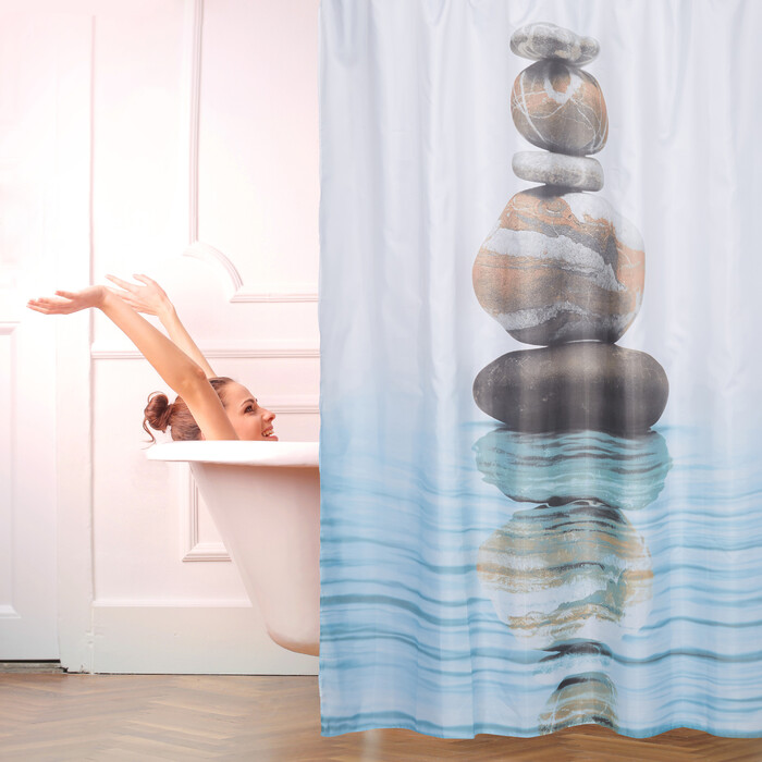 Relaxdays Duschvorhang Steine auf Wasser 180x180cm