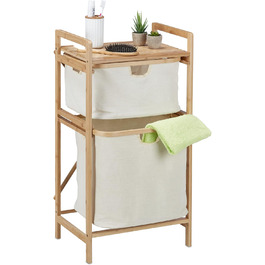 Relaxdays Wäschekorb Regal, Bambus, 2 Fächer, 85x44x33 cm, Badregal mit Wäschesammler, natur/beige