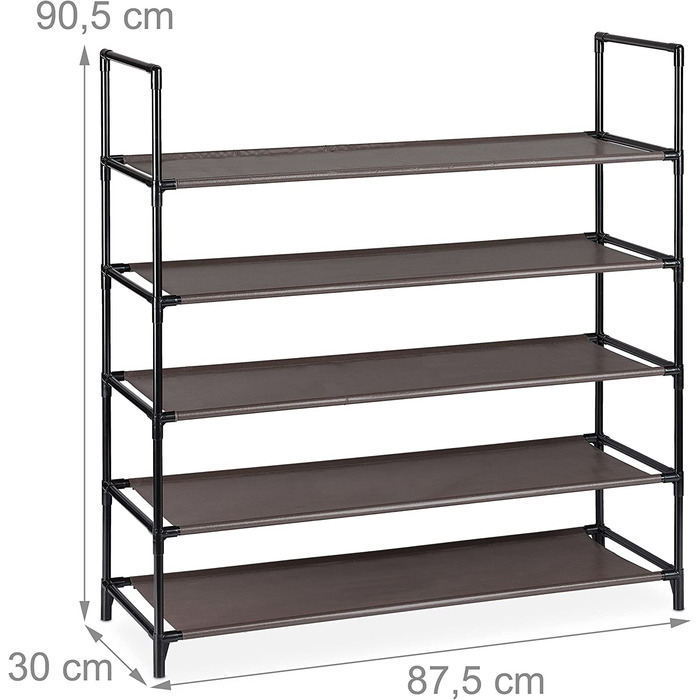 Relaxdays XL Schuhregal Stecksystem, 5 Ebenen, für 20 Paar Schuhe, Stoff Schuhständer, HxBxT: 90,5 x 87,5 x 30 cm, (Braun)