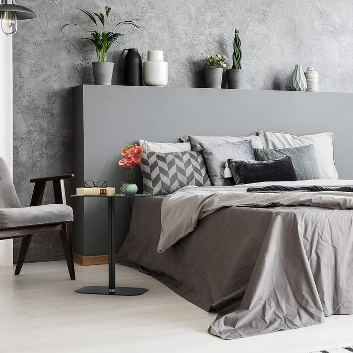 Relaxdays Beistelltisch, Glas & Stahl, HxBxT: 54,5 x 44,5 x 29,5cm, Sofatisch für Wohnzimmer, abgerundete Ecken, schwarz