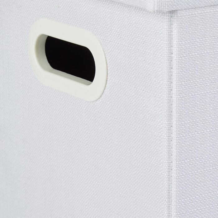 Relaxdays Faltbarer Sitzhocker mit Stauraum, 49,5x46x25,5 cm, Griffe, Leinen/Polyester, Weiß