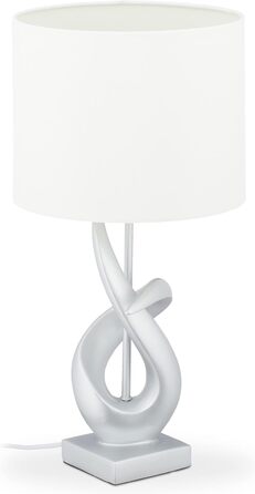 Relaxdays Tischlampe modern, elegantes Design, Tischleuchte Stoffschirm, E27, Designerlampe HxD: 50x25 cm, silber/weiß