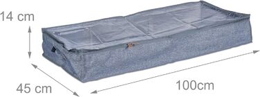 Relaxdays Unterbettkommode, 3er Set, Stoff, HxBxT: 14x100x45 cm, mit Sichtfenster, Unterbettbox flach, grau/transparent