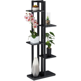 Relaxdays Pflanzenregal, Blumentreppe 5 Ablagen, 117x43x22 cm, Stahl/MDF, innen, Schwarz