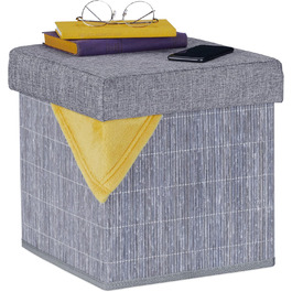 Relaxdays Sitzhocker mit Stauraum, faltbar, Bambus, Stoff, 36x35x35 cm, grau