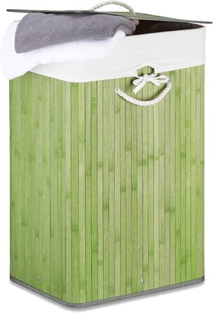 Wäschekorb Bambus, mit Deckel, XL, 83 L, faltbar, HxBxT: 65,5x43,5x33,5 cm, blau (Grün, Creme)