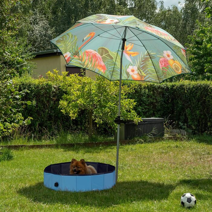 Relaxdays Hundepool, H x D: 20 x 80 cm, faltbar, mit Ablassventil, Hundeplanschbecken zur Abkühlung, PVC & MDF, blau