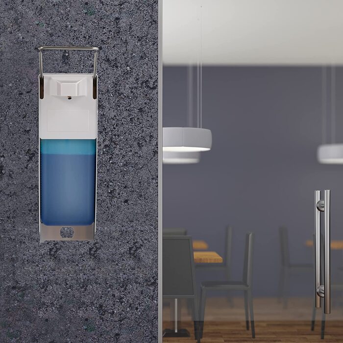 Relaxdays Eurospender, 1000 ml, Desinfektionsmittel, Seife, Ellenbogen-Hebel, Wandbefestigung, Hygienespender, silber