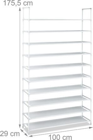 Relaxdays Schuhregal Stoff, HBT: 175,5x100x29 cm, für 50 Paar Schuhe, 10 Etagen, Stecksystem, XXL Schuhgestell, (Weiß)