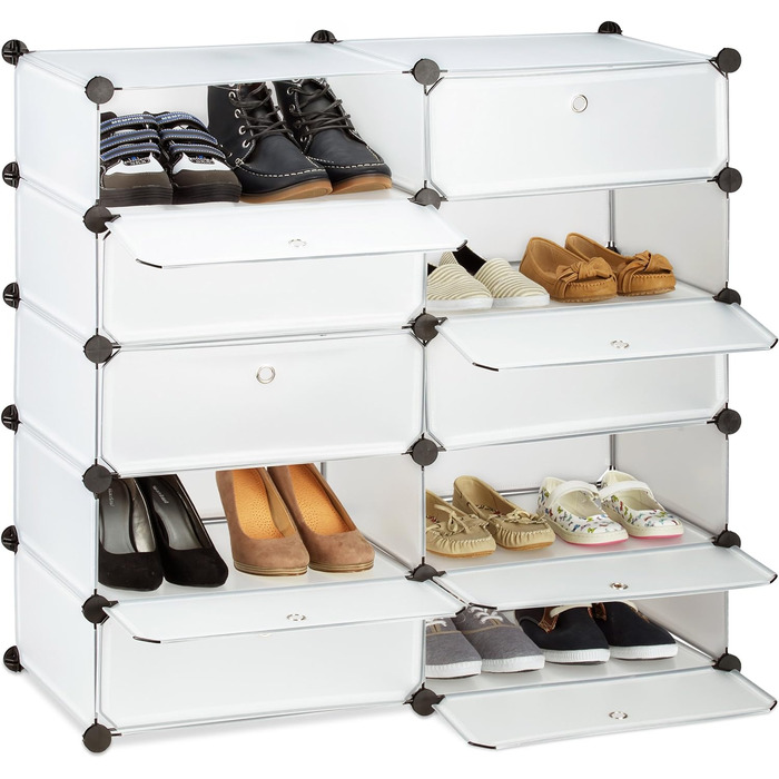 Relaxdays Schuhschrank mit 10 Fächern, Schuhregal groß, Steckregal Kunststoff, DIY, HxBxT ca. 90 x 94 x 37 cm, (Transparent)