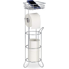 Relaxdays Toilettenpapierhalter stehend, mit Ablage, 3 Rollen Klopapier, modern, Metall, HBT: 57,5x18,5x17,5 cm, silber