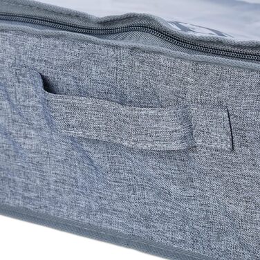 Relaxdays Unterbettkommode, 3er Set, Stoff, HxBxT: 14x100x45 cm, mit Sichtfenster, Unterbettbox flach, grau/transparent