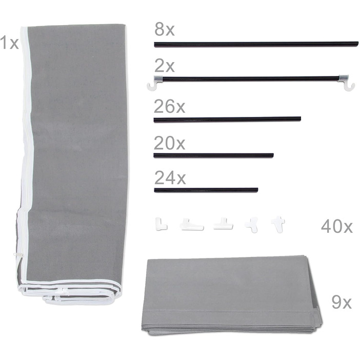 Relaxdays  x Faltschrank Valentin XXL, Stoffschrank, 2 Kleiderstangen, 9 Ablagen, Kleiderschrank, HBT 73 x 48 x 42,5 cm,     Stück (1, Anthrazit, Weiß, 173 x 148 x 43 cm)