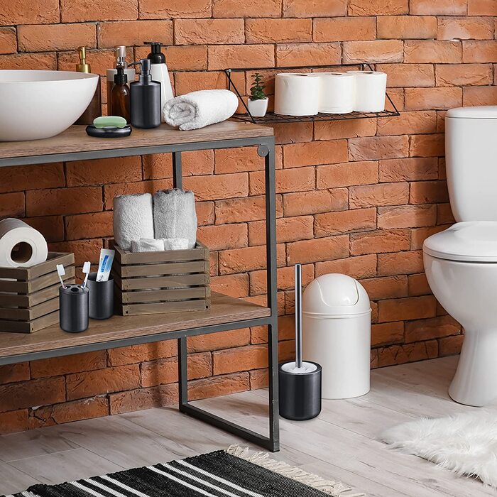 Relaxdays Badezimmer Set, 5-TLG., Badaccessoires Edelstahl gebürstet, komplette Badezimmerausstattung, modern, anthrazit
