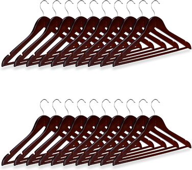 Relaxdays Kleiderbügel Set Holz, 20er Pack Garderobenbügel, Hemden & Hosen, 360° drehbar, Bügel HxB 23 x 44 cm, (Braun)