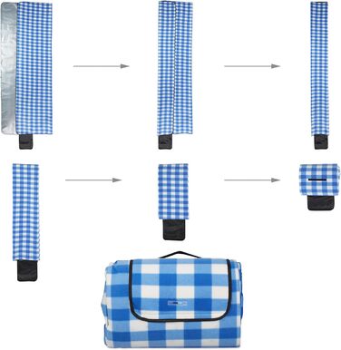Relaxdays XXL Picknickdecke, 200x300cm, isoliert, wasserdicht, Karierte Fleece Stranddecke, weich, Tragegriff, blau-weiß