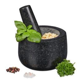 Relaxdays Granit Mörser mit Stößel 12 cm