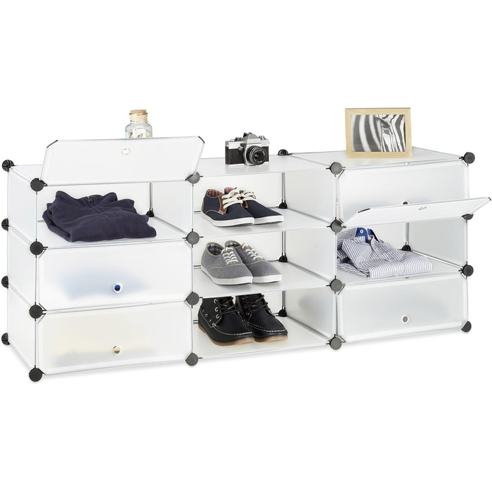 Relaxdays Schuhschrank mit 10 Fächern, Schuhregal groß, Steckregal Kunststoff, DIY, HxBxT ca. 90 x 94 x 37 cm, (Transparent)