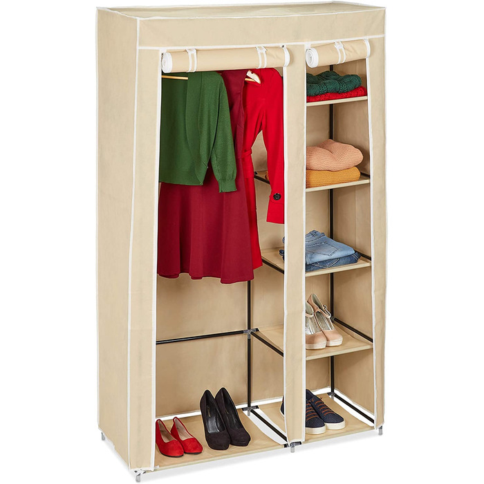 Relaxdays Stoffschrank, mit Kleiderstange & 5 Fächern, HBT: 174 x 107 x 42,5 cm, stabiler Faltschrank mit Bezug, (Beige, Single)
