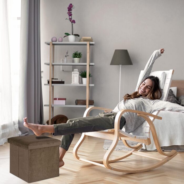 Relaxdays Sitzhocker, faltbar, 38x38x38 cm, Stauraum, MDF & Samt, Braun