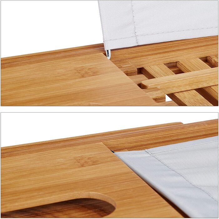 Relaxdays XL Badewannenablage, mit Buchstütze & für Tablet, Luxus Badewannenbrett, Bambus, ausziehbar 70-105 cm, Natur, 1 Stü