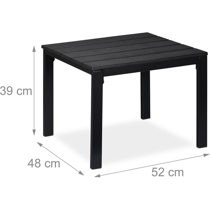 Relaxdays wetterfester Beistelltisch für Balkon, Terrasse & Garten, 39x52x48 cm, klein, Schwarz