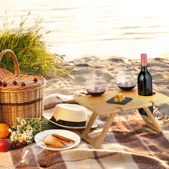 Relaxdays Eckiger Picknick Weintisch aus Bambus