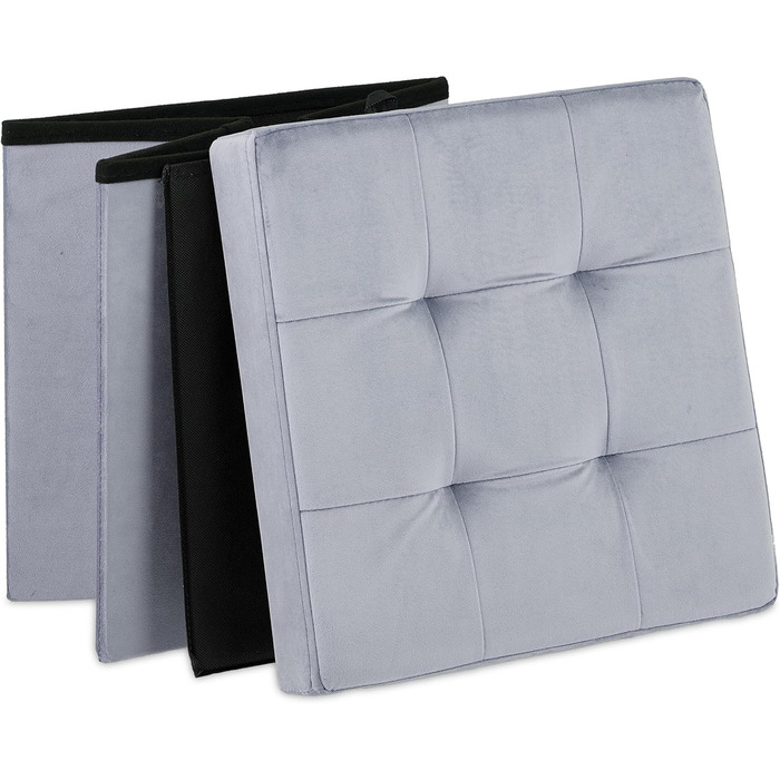 Relaxdays Sitzhocker Samt, mit Stauraum, gepolstert, faltbar, 38x38x38 cm, grau