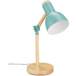Relaxdays Retro Schreibtischlampe, verstellbar, Holz & Metall, E14, 45,5x14,5 cm, mintgrün