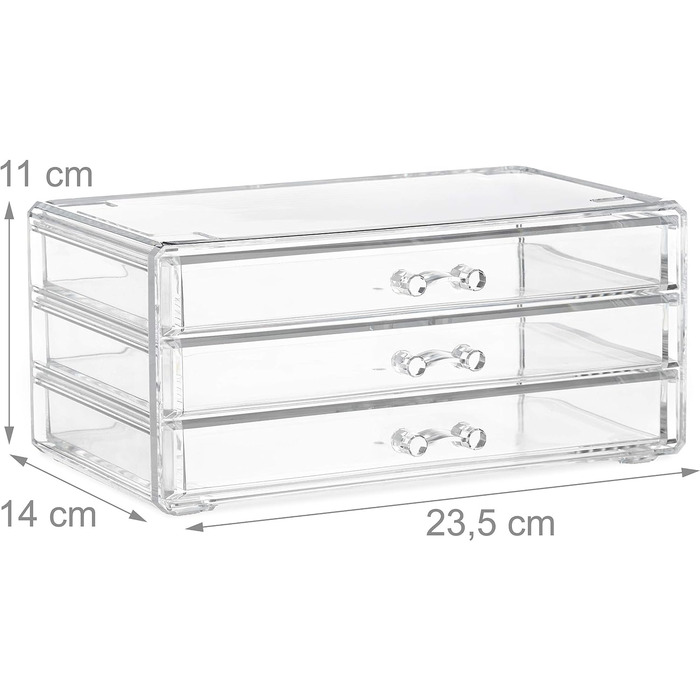 Relaxdays Make Up Organizer klein, 2-teilige Schminkaufbewahrung mit Schubladen, stapelbares Kosmetikregal,  1 Stück (Transparent)