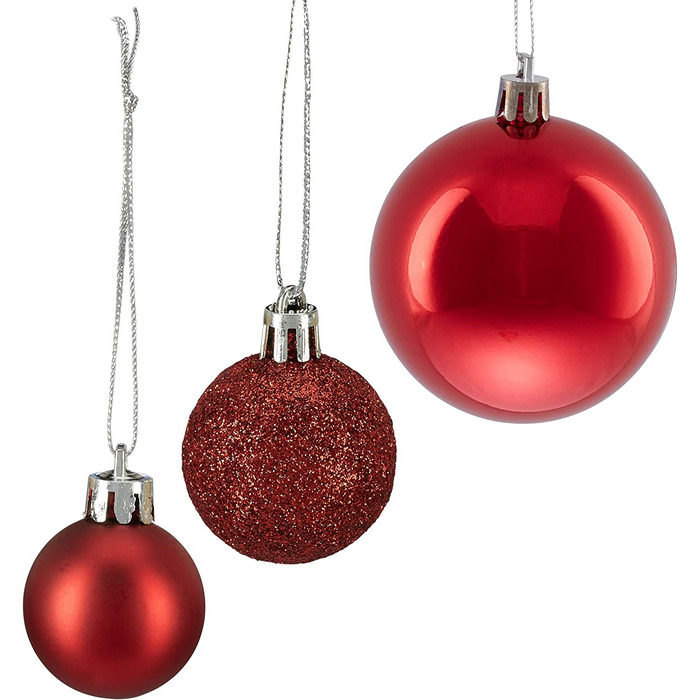 Relaxdays Weihnachtskugeln, 100er Set, Weihnachtsdeko, matt, glänzend, glitzernd, Christbaumkugel ∅ 3, 4 & 6 cm, (Rot)