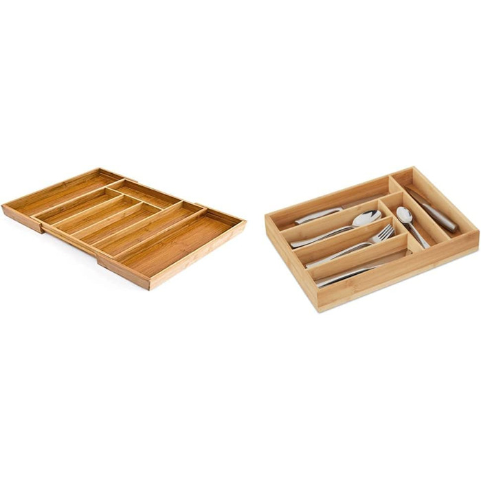 Relaxdays Besteckkasten Bambus, ausziehbarer Besteckeinsatz als Küchenorganizer, Schubladeneinsatz 33,5x29-48x5 cm, natur (Bundle mit Besteckkasten,5 x 25,5 x 35,5 cm)
