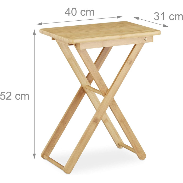 Relaxdays klappbarer Beistelltisch, Bambus, rechteckig, ca. 52x40x31 cm, natur