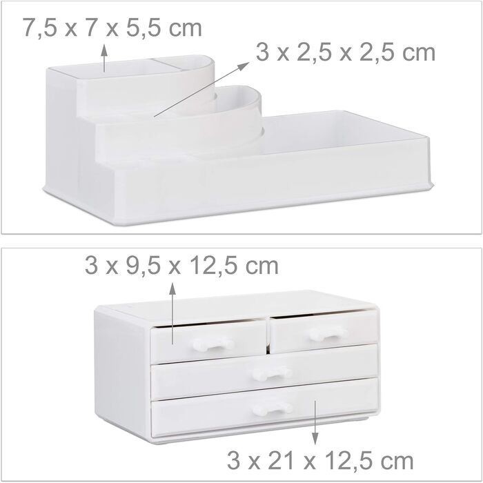 Relaxdays 1 x Make Up Organizer mit 4 Schubladen, Kosmetik Halter Nagellack u. Lippenstift, Acryl Make Up Kit, (Weiß)