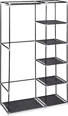 Relaxdays Stoffschrank, mit Kleiderstange & 5 Fächern, HBT: 174 x 107 x 42,5 cm, stabiler Faltschrank mit Bezug, schwarz
