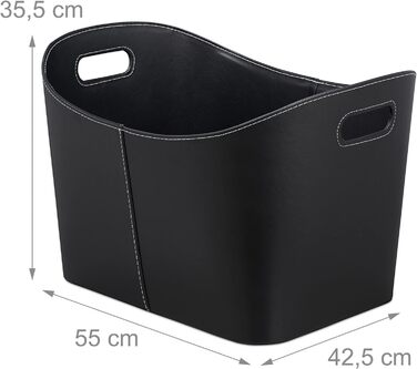 Relaxdays, schwarz Kaminholzkorb Kunstleder XL, stabiler Feuerholzkorb mit Tragegriffen, für Brennholz & Zeitungen, oval, 80% Pappe XL Single