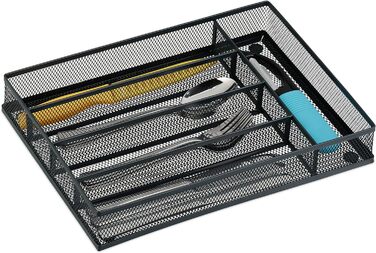Relaxdays Besteckkasten, 5x23,5x32 cm, 5 Fächer, Metall, anthrazit