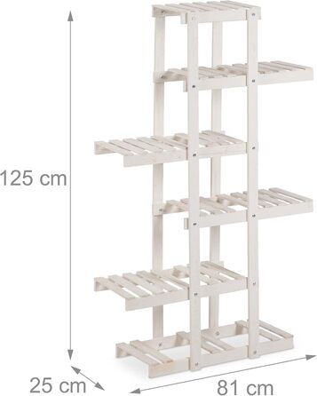 Relaxdays Blumenregal Holz, 5-stufige Blumentreppe, HxBxT: 125x81x25 cm, Shabby, Weiß
