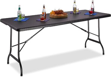 Relaxdays Gartentisch klappbar BASTIAN, groß, Tragegriff, stabiler Campingtisch, H x B x T: 72 x 178 x 74 cm, schwarz