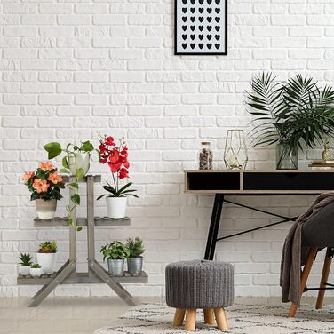 Relaxdays Blumentreppe aus Holz, 3 Stufen, 5 Ablagen, Shabby Chic, HBT: 83x83x28 cm, grau