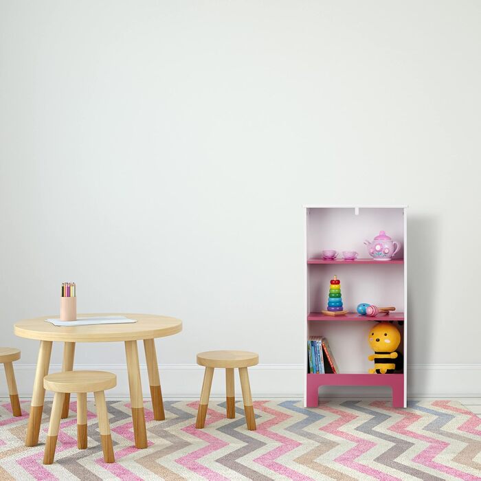 Relaxdays Kinderregal, 3 Fächer, HxBxT: 91x48x24 cm, für Bücher & Spielsachen, Spielzeugregal Kinderzimmer, weiß/rosa