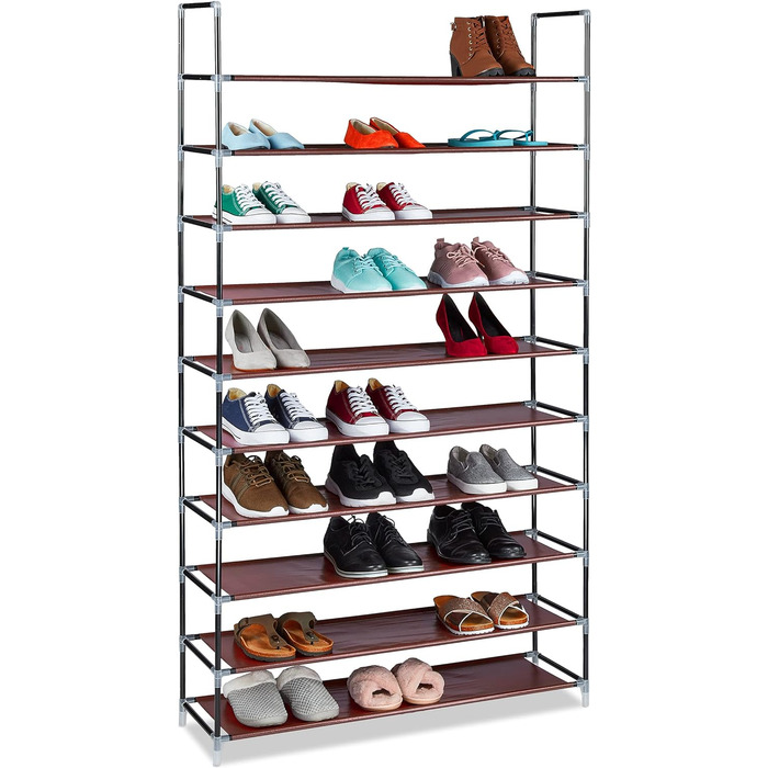 Relaxdays Schuhregal Stoff, HBT: 175,5x100x29 cm, für 50 Paar Schuhe, 10 Etagen, Stecksystem, XXL Schuhgestell, (Bordeaux)