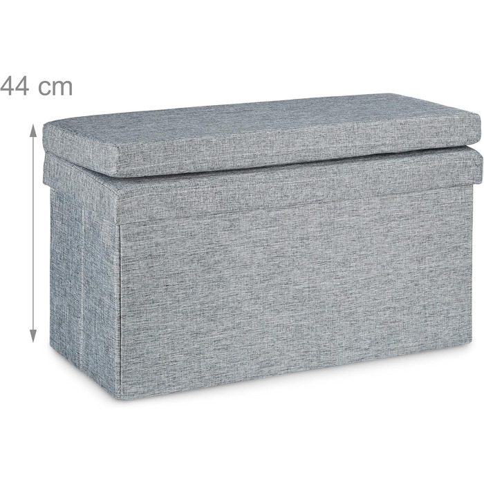 Relaxdays Faltbarer Sitzhocker mit Lehne, 73x76x38 cm, Sitzbank & Sitzcube, Leinen, Stauraum, grau